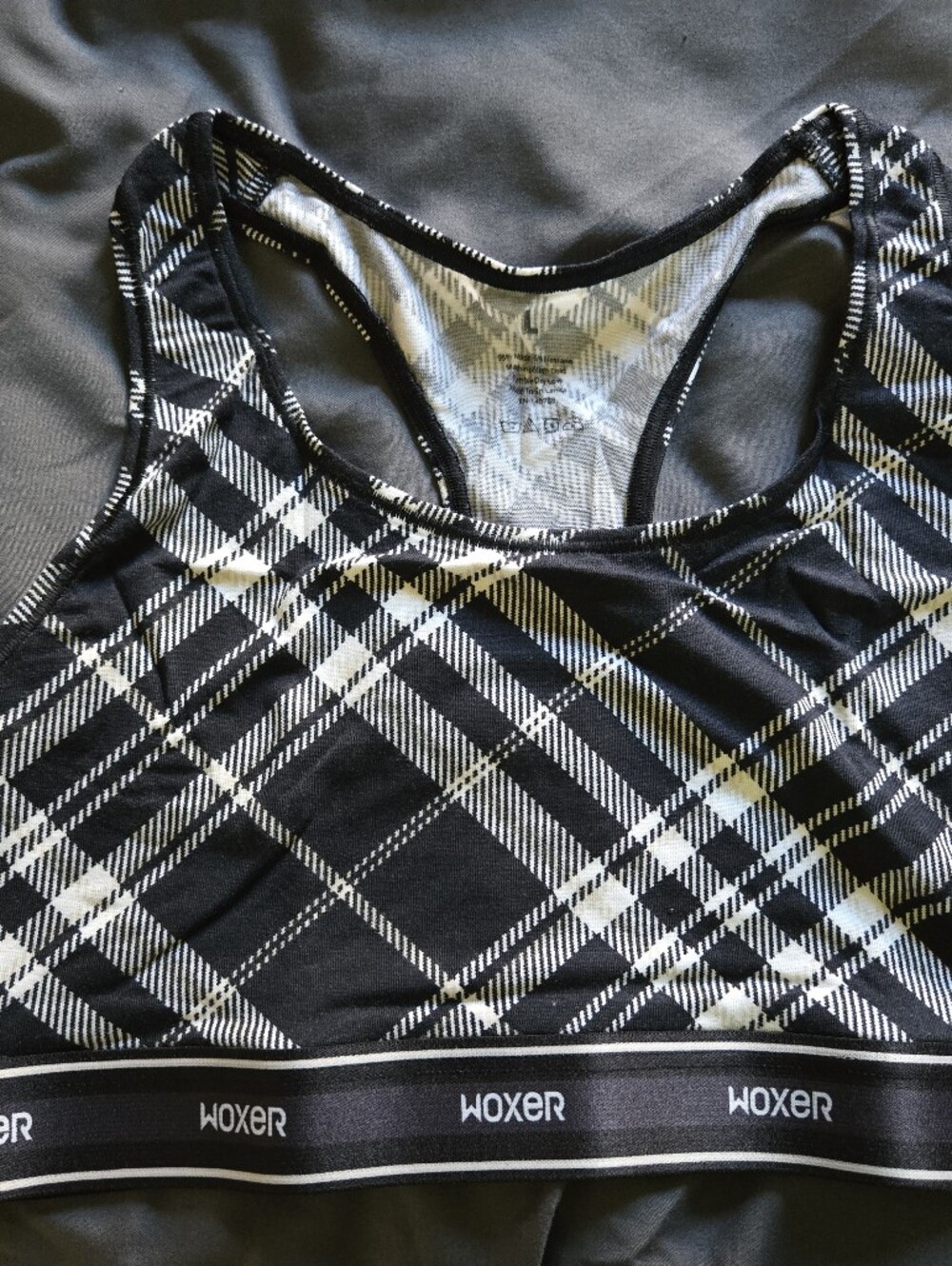 Woxer Boss 1.0 Black And White Plaid Racerback Sports Bra -Large, New